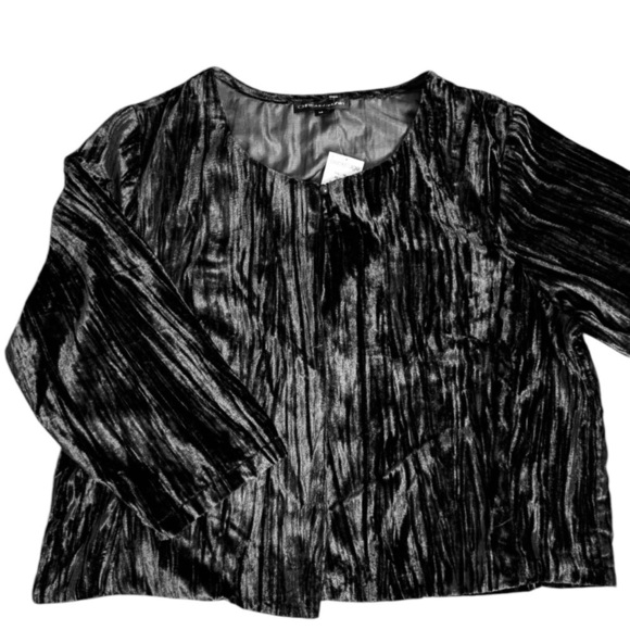 Chris McLaughlin Cardigan Womens M Black Crushed Velvet 3/4 Sleeve Holiday NWT - Picture 2 of 3